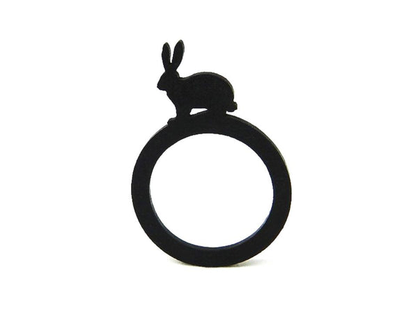 Bague lapin bague noire pour femmes et enfants en caoutchouc